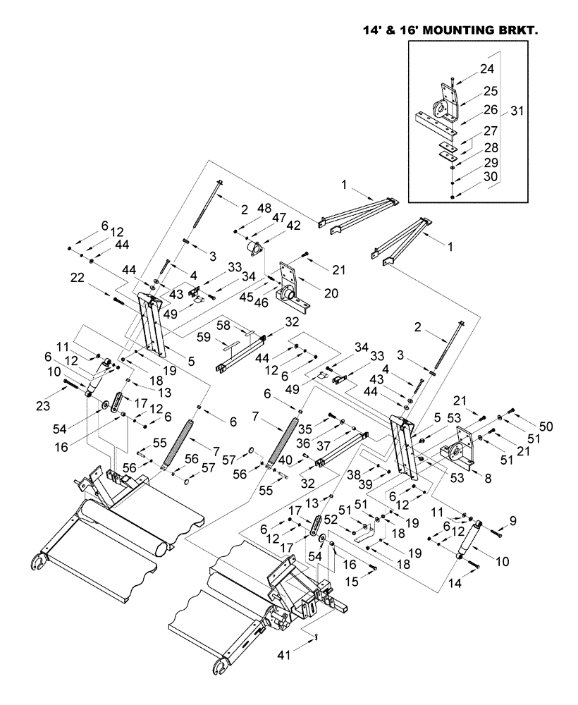 Схема запчастей Case IH 2016 - (20.14[01]) - SUSPENSION, BELT TYPE [SWATHMASTER], P.I.N. HOLD DOWN, HYDRAULIC LIFT, BELT TYPE [SWATHMASTER], P.I.N. PMN003045 [PNP002010] & PRIOR (60) - PRODUCT FEEDING