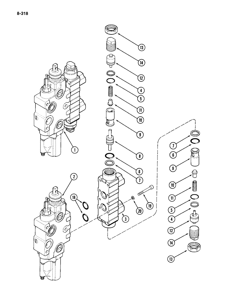 Схема запчастей Case IH 4994 - (8-318) - REMOTE CONTROL VALVE, TWO CIRCUIT ON FOUR CIRCUIT VALVE AND ADD ON FOR THREE CIRCUIT W/ LOAD CHECK (08) - HYDRAULICS