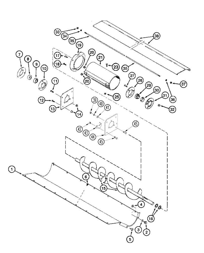 Схема запчастей Case IH 2388 - (09D-07) - TAILINGS AUGER TROUGH (16) - GRAIN ELEVATORS & AUGERS