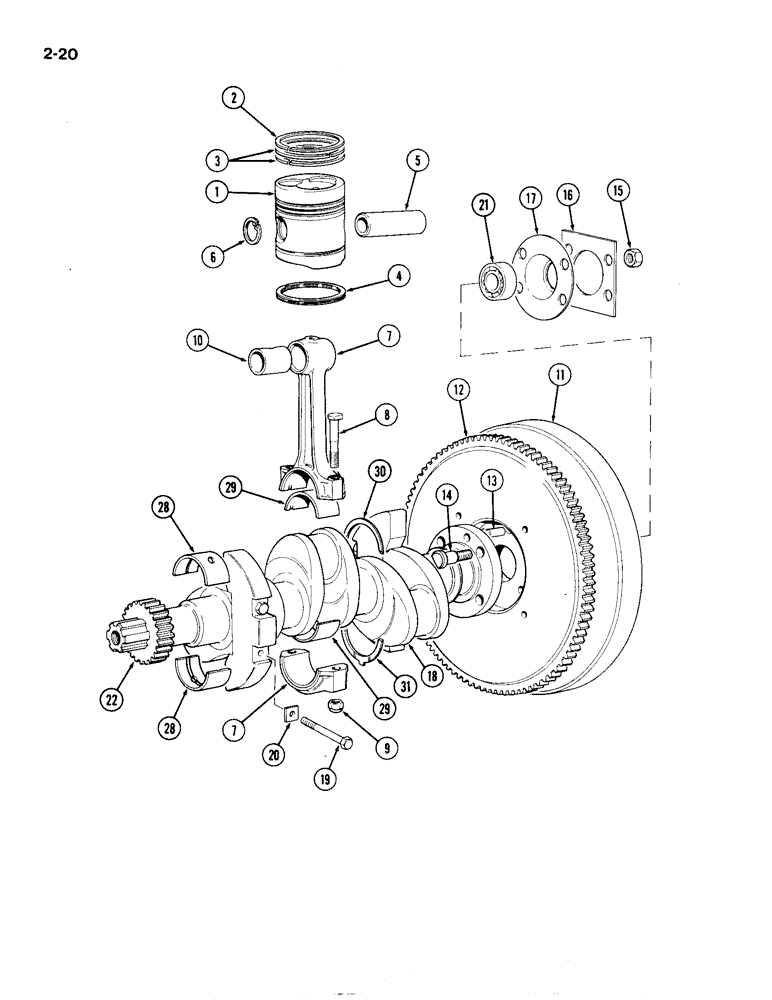 Схема запчастей Case IH 1194 - (2-20) - PISTONS, CRANKSHAFT AND FLYWHEEL (02) - ENGINE