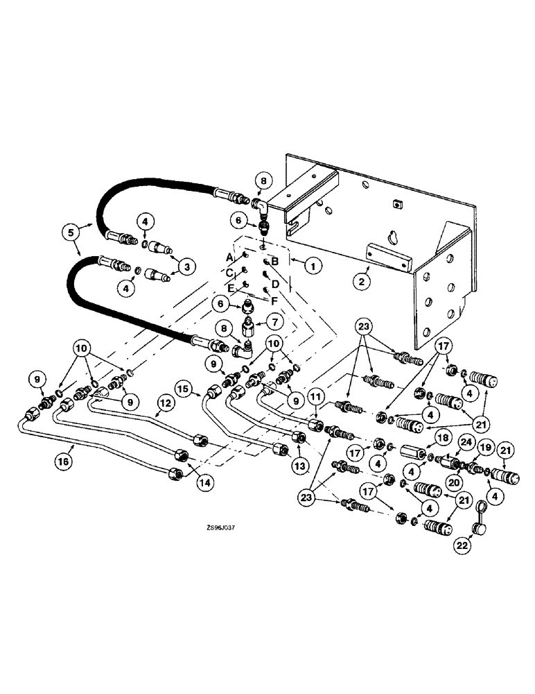 Схема запчастей Case IH 2350 - (3-40) - TRACTOR VALVE TO EXTERNAL VALVE SYSTEM, USING THREE SPOOL VALVE 