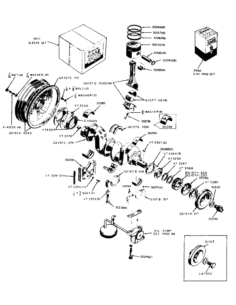 Схема запчастей Case IH 300-SERIES - (044) - DIESEL ENGINE, CRANKSHAFT AND FLYWHEEL, PISTONS AND CONNECTING RODS (02) - ENGINE