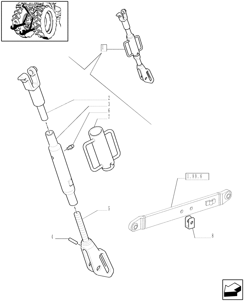 Схема запчастей Case IH JX80 - (1.89.6/03[02]) - (VAR.421-934) RH SIDE ADJUSTABLE TIE ROD - BREAKDOWN (09) - IMPLEMENT LIFT