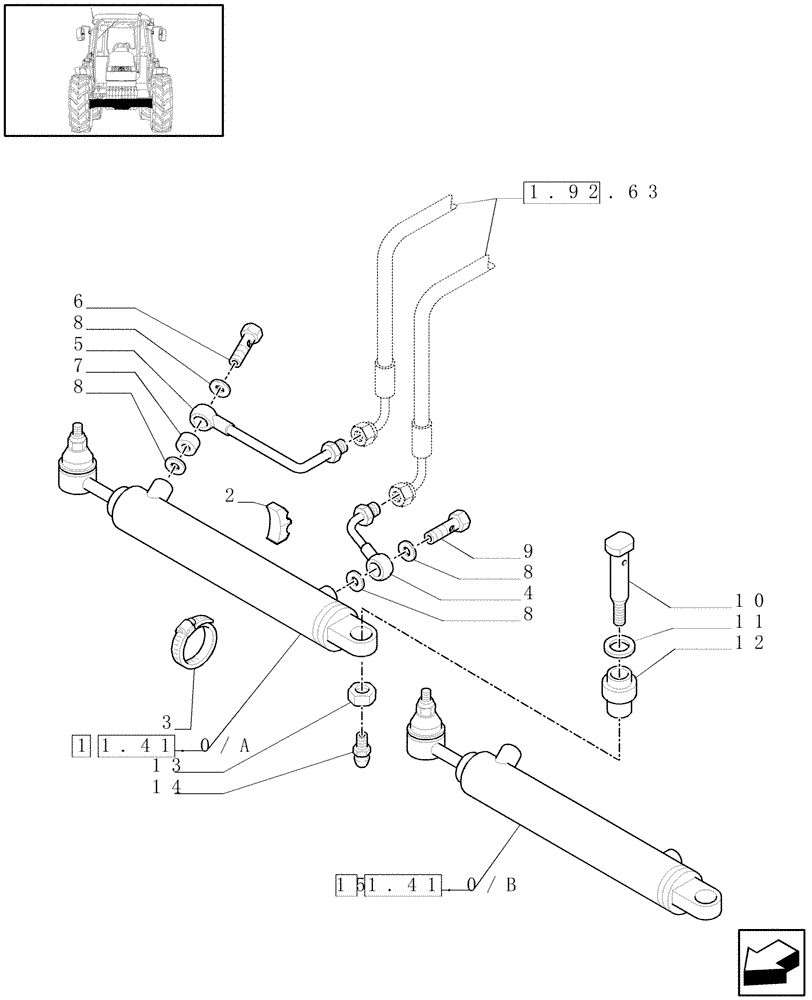 Схема запчастей Case IH JX60 - (1.41.0[06]) - 2WD FRONT AXLE - STEERING CONTROL CYLINDER (04) - FRONT AXLE & STEERING