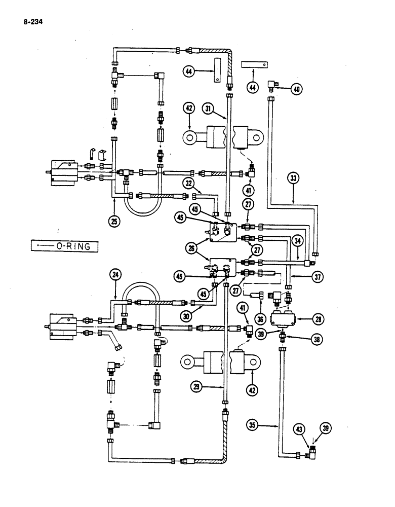 Схема запчастей Case IH 782 - (8-234) - AUTOMATIC HYDRAULIC DRUM HEIGHT CONTROL, AND CONNECTIONS (07) - HYDRAULICS