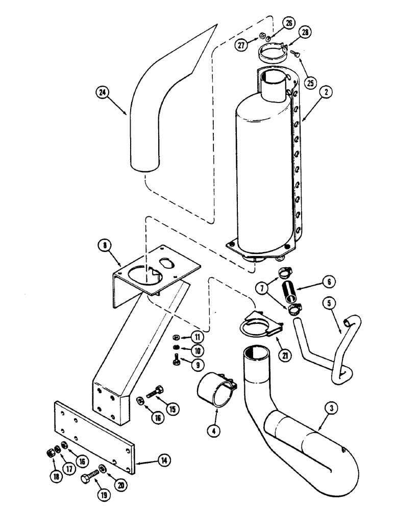 Схема запчастей Case IH 2590 - (2-28) - VERTICAL MUFFLER, USED ON TRACTOR EQUIPPED WITH LOADER , 504BDT, DIESEL ENGINE (02) - ENGINE