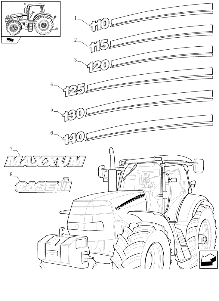 Схема запчастей Case IH MAXXUM 110 - (1.98.2) - MODEL IDENTIFICATION DECALS (13) - DECALS