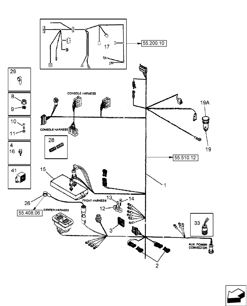 Схема запчастей Case IH 2588 - (55.510.11) - HARNESS - CAB, LOWER REAR (55) - ELECTRICAL SYSTEMS