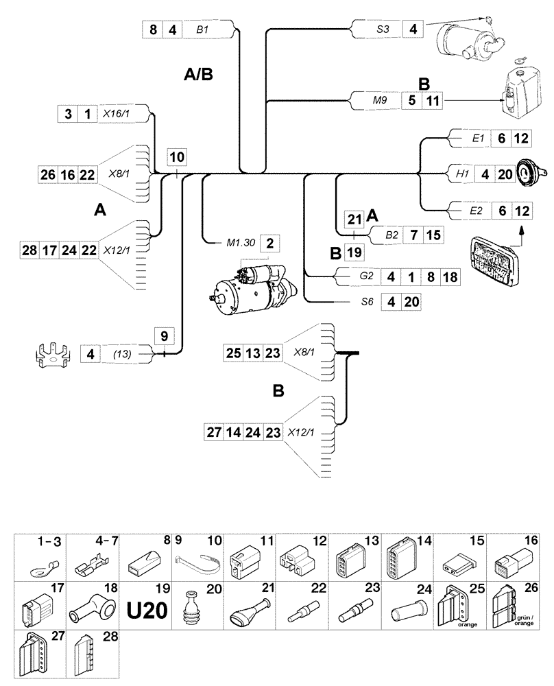 Схема запчастей Case IH C55 - (04-11[01]) - ELECTRIC CABLE - ENGINE (04) - ELECTRICAL SYSTEMS