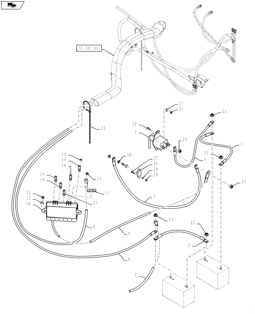Схема запчастей Case IH TITAN 3030 - (55.302.03) - BATTERY SHUTOFF, FUSES, AND CABLES (55) - ELECTRICAL SYSTEMS