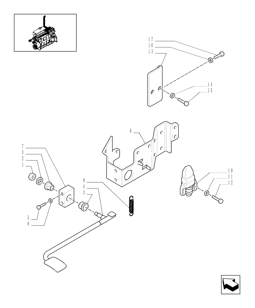 Схема запчастей Case IH MXU110 - (1.95.0/01) - (VAR.154) EXAUST BRAKE - PEDAL AND ASSOCIATED PARTS (10) - OPERATORS PLATFORM/CAB