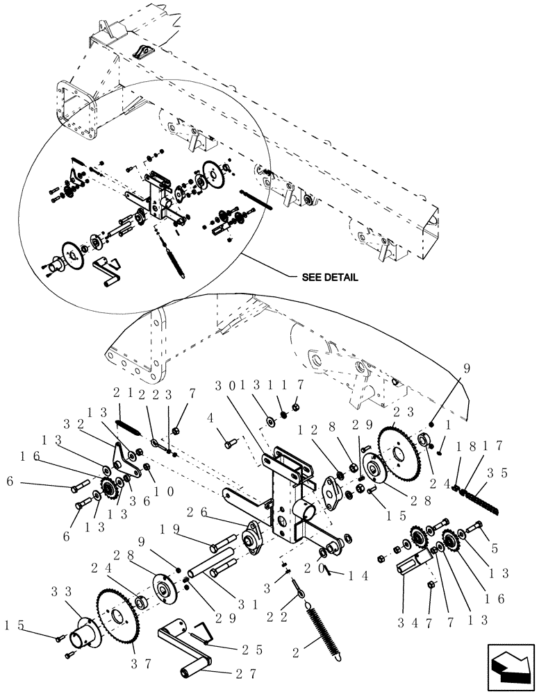 Схема запчастей Case IH ADX3380 - (L.10.F[05]) - MECHANICAL DRIVE - ON FRAME - HANDCRANK/IDLERS L - Field Processing