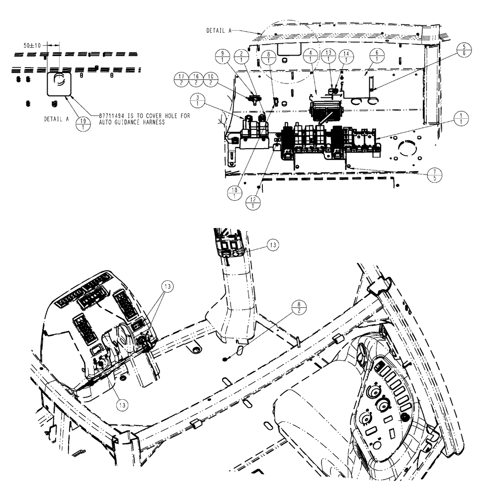 Схема запчастей Case IH SPX3320 - (01-009) - PACKAGE, ELECTRICAL GROUP, CAB Cab Interior