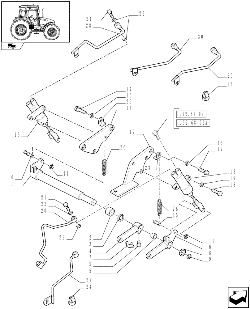 Схема запчастей Case IH FARMALL 90 - (1.67.1[02]) - BRAKE CONTROL RODS - C6837 (05) - REAR AXLE