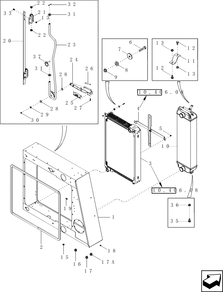 Схема запчастей Case IH 2577 - (10.310.05) - COOLER BOX ASSY, RADIATOR AND CHARGE AIR COOLER (10) - ENGINE