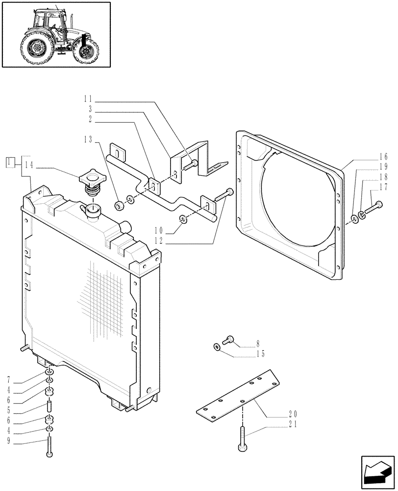 Схема запчастей Case IH JX80 - (1.17.0/01[01]) - (VAR.641-958) AIR CONDITIONING UNIT - RADIATOR - CAP AND BRACKET - C5834 (02) - ENGINE EQUIPMENT