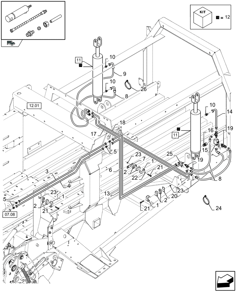 Схема запчастей Case IH LB333P - (07.09[01]) - DENSITY PRESSER SYSTEM, REAR (07) - HYDRAULIC SYSTEM