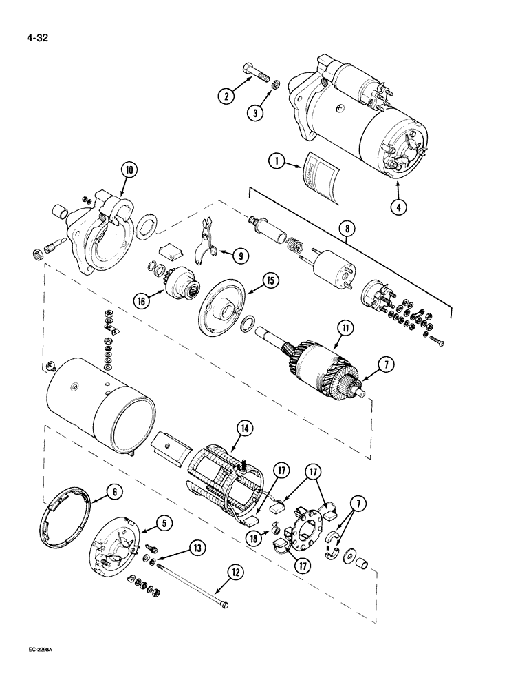 Схема запчастей Case IH 395 - (4-032) - STARTER MOTOR, MAGNETI MARELLI, LUCAS (04) - ELECTRICAL SYSTEMS