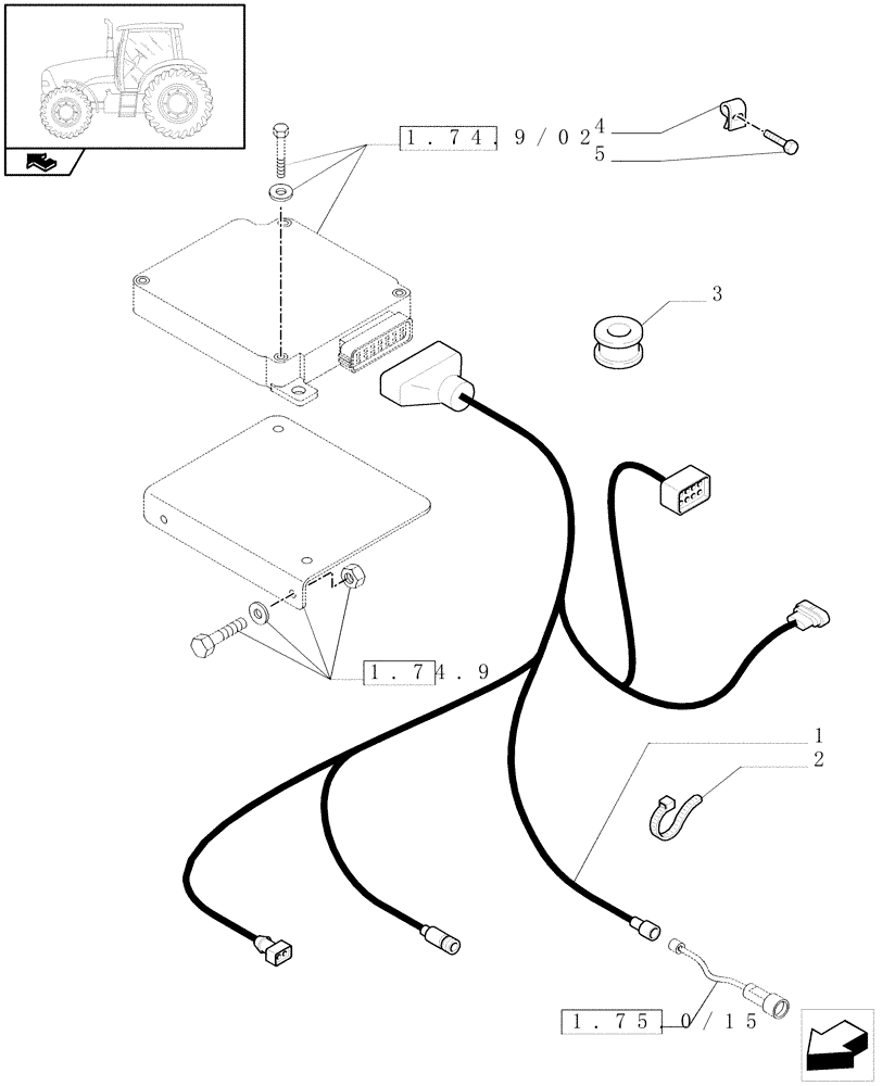 Схема запчастей Case IH PUMA 180 - (1.75.4/09) - (VAR.187-636) FAST STEERING - AUXILIARY CABLES (06) - ELECTRICAL SYSTEMS