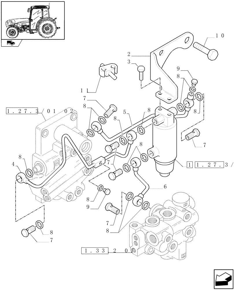 Схема запчастей Case IH FARMALL 105V - (1.27.3/01[03]) - 2WD AND 4WD STANDARD TRACTION SELECTION WITH 32X16 HYDR. TRANSM. - CLUTCH ENGAGEM., PIPES (VAR.337402 / 743513; VAR.338401) (03) - TRANSMISSION