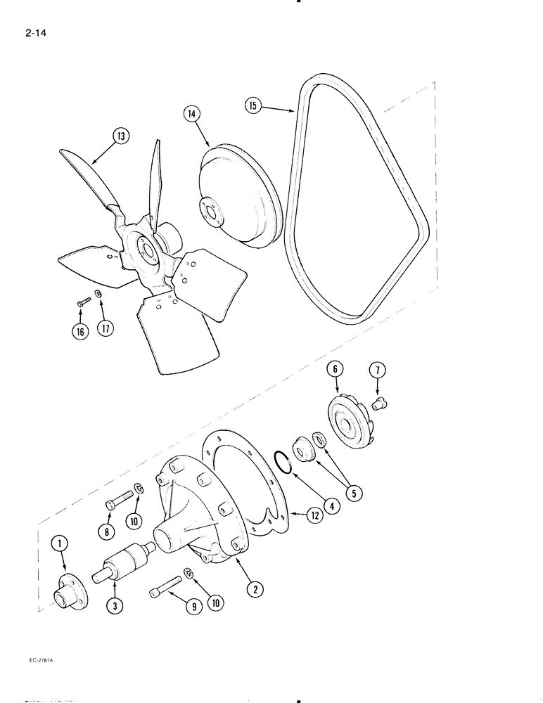 Схема запчастей Case IH 695 - (2-14) - WATER PUMP (02) - ENGINE