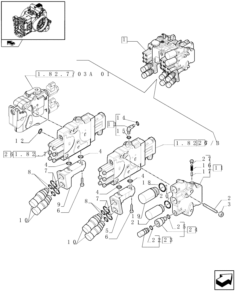 Схема запчастей Case IH PUMA 210 - (1.82.7/03A[02]) - REAR ELECTRONIC REMOTE CONTROL VALVES WITH 3 ELEMENTS AND POWER BEYOND - BREAKDOWN (07) - HYDRAULIC SYSTEM