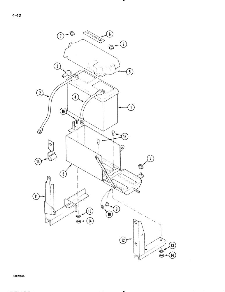 Схема запчастей Case IH 695 - (4-42) - BATTERY BOX, BATTERY AND CABLES, TRACTOR WITH CAB (04) - ELECTRICAL SYSTEMS