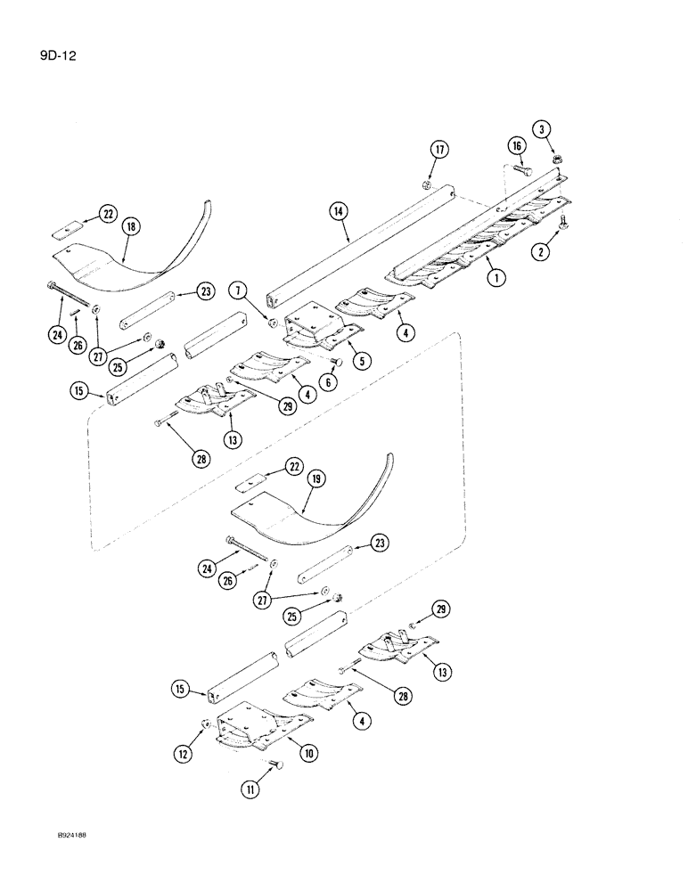 Схема запчастей Case IH 1020 - (9D-12) - CUTTER BAR SKIDS AND SUPPORT SPRINGS (58) - ATTACHMENTS/HEADERS