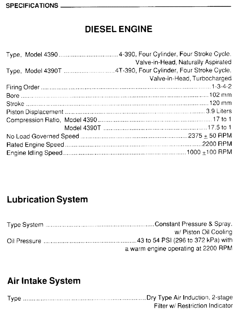 Схема запчастей Case IH 4390T - (007) - SPECIFICATIONS 