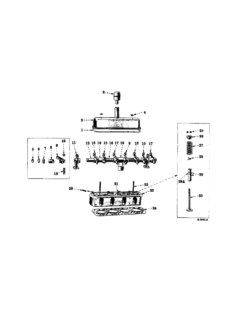 Схема запчастей Case IH FARMALL A - (008) - ENGINE, CYLINDER HEAD, VALVE COVER, VALVES AND VALVE LEVERS (01) - ENGINE