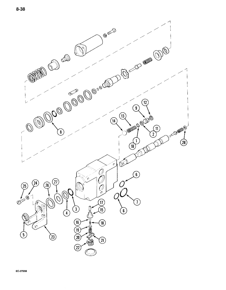 Схема запчастей Case IH 995 - (8-38) - REMOTE AUXILIARY VALVE ASSEMBLY, WITH ONE CHECK VALVE (08) - HYDRAULICS