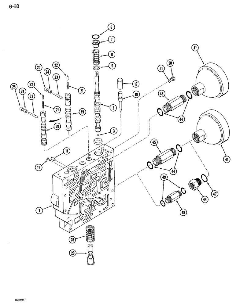 Схема запчастей Case IH 7110 - (6-068) - TRANSMISSION CONTROL VALVE ASSEMBLY, BODY SECTION AND ACCUMULATORS, TWO SPEED REVERSE VALVES (06) - POWER TRAIN