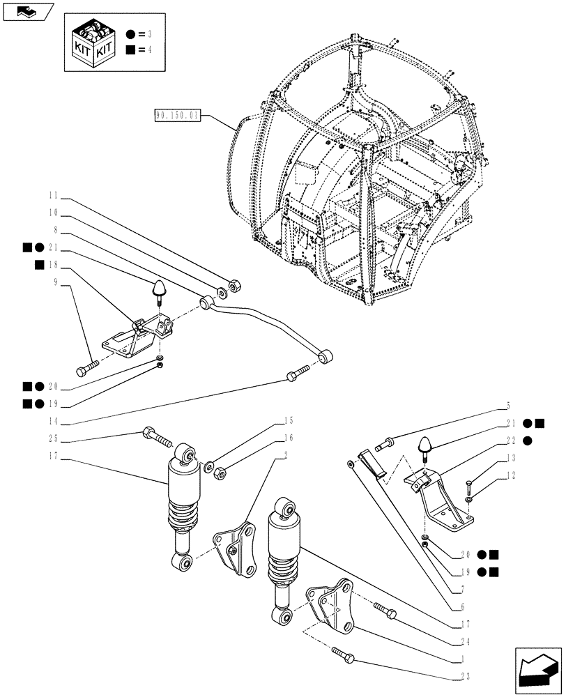 Схема запчастей Case IH PUMA 200 - (90.150.0201[02]) - MECHANICAL CAB SUSPENSION - REAR CAB SUPPORTS (VAR.720635) (90) - PLATFORM, CAB, BODYWORK AND DECALS