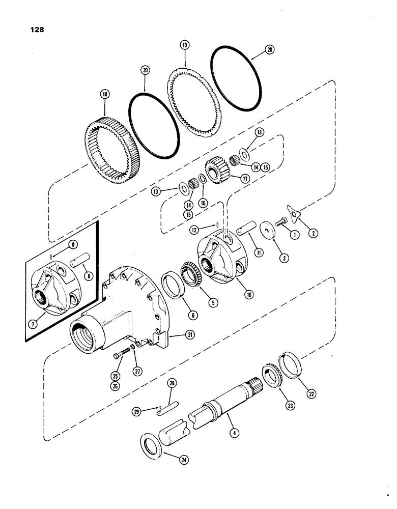 Схема запчастей Case IH 1270 - (128) - REAR AXLE HOUSING AND PLANET GEARS, 3-7/8 DIAMETER AXLE SHAFT (06) - POWER TRAIN