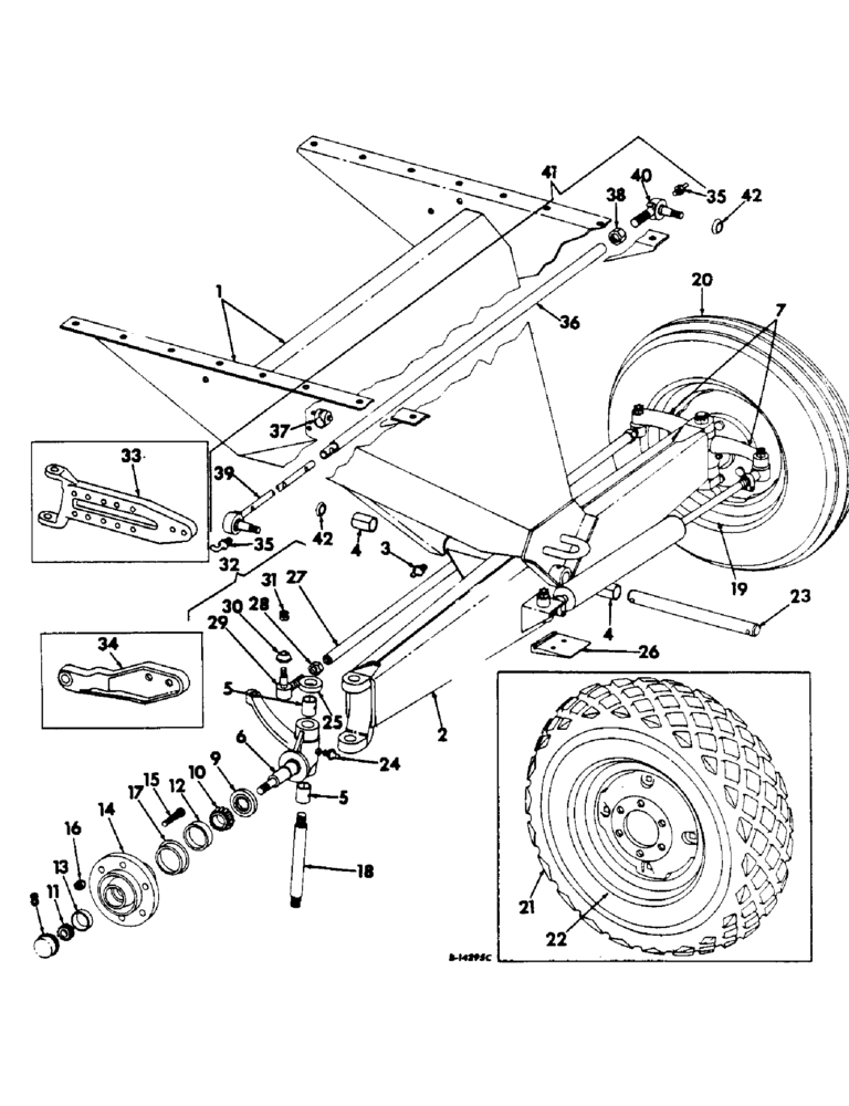 Схема запчастей Case IH 303 - (117) - GUIDE WHEEL AXLE SUPPORT, RIM, DISC, TIRE, AND TUBE, RICE, SERIAL NO. 7278 AND ABOVE (27) - REAR AXLE SYSTEM