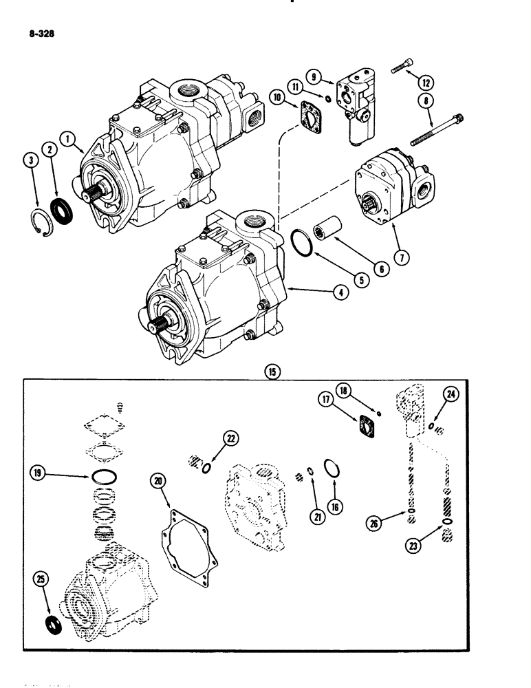 Схема запчастей Case IH 2294 - (8-328) - HYDRAULICS, GEAR AND PISTON PUMP ASSEMBLY (08) - HYDRAULICS