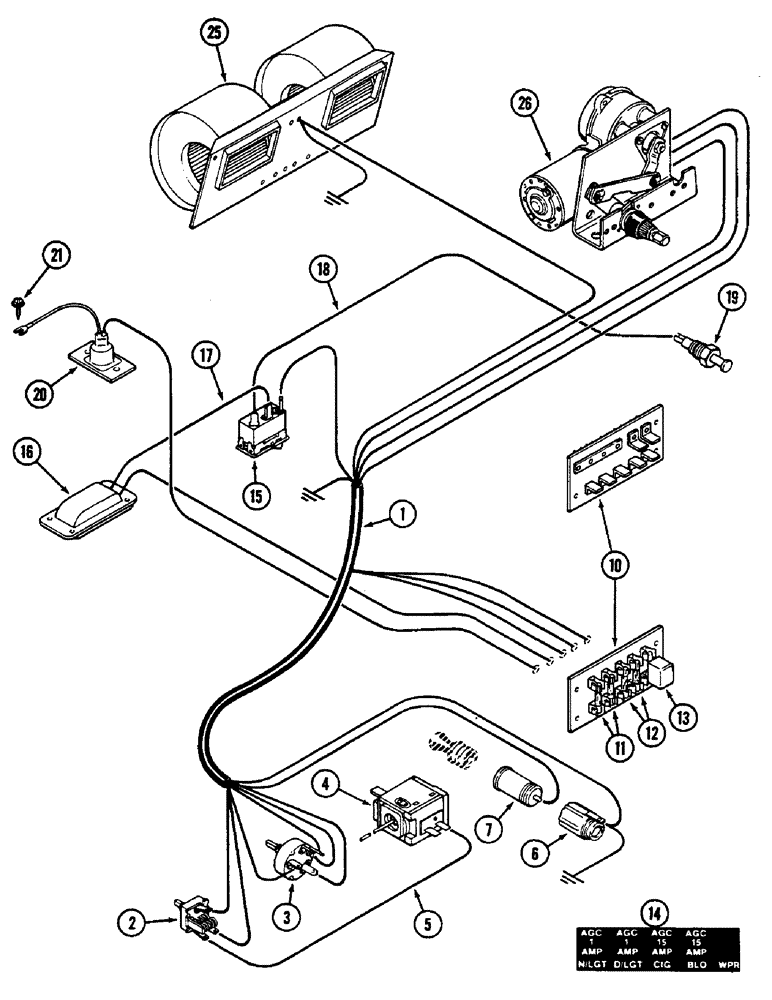 Схема запчастей Case IH 2290 - (4-106) - CAB HEADLINER WIRING, PRIOR TO CAB SERIAL NUMBER 12008153 (04) - ELECTRICAL SYSTEMS