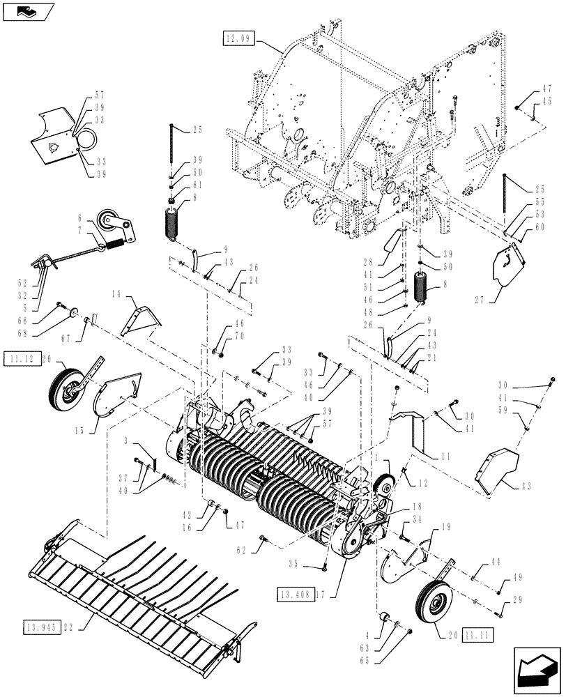 Схема запчастей Case IH RBX563 - (13.411) - 2M WIDE PICKUP & STUFFER FEEDER, NORTH AMERICA (13) - FEEDER