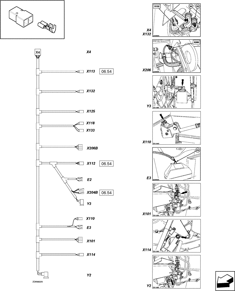 Схема запчастей Case IH LBX331R - (06.55[01]) - CONNECTORS, X4 WIRING LOOM - D258 (06) - ELECTRICAL SYSTEMS