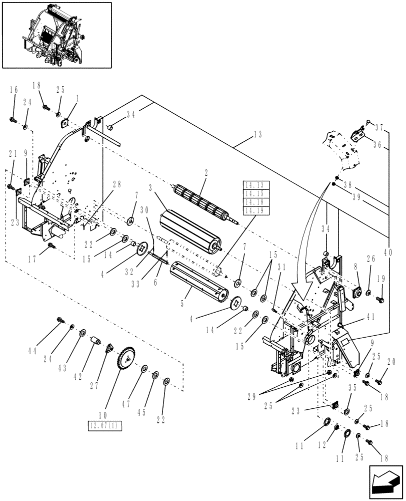 Схема запчастей Case IH RBX453 - (14.52[1]) - MAIN FRAME & ROLLS, ROTOR (14) - BALE CHAMBER