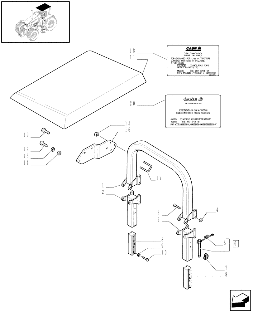 Схема запчастей Case IH MAXXUM 110 - (1.87.7/02) - COLLAPSIBLE ROPS AND CANOPY (VAR.330855) (08) - SHEET METAL