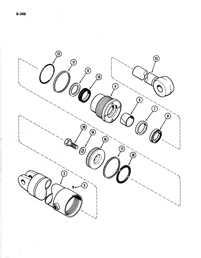 Схема запчастей Case IH 4894 - (8-346) - HITCH LIFT CYLINDER ASSEMBLY 4 INCH (102MM) BORE X 9-27/32 INCH (250MM) STROKE (08) - HYDRAULICS