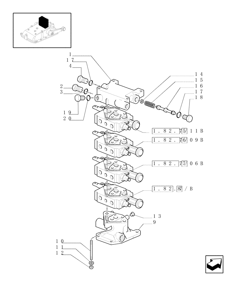 Схема запчастей Case IH JX1095C - (1.82.7/12[05]) - (VAR.166) 4 REAR REMOTE VALVES FOR EDC - CONTROL VALVES - D5484 (07) - HYDRAULIC SYSTEM