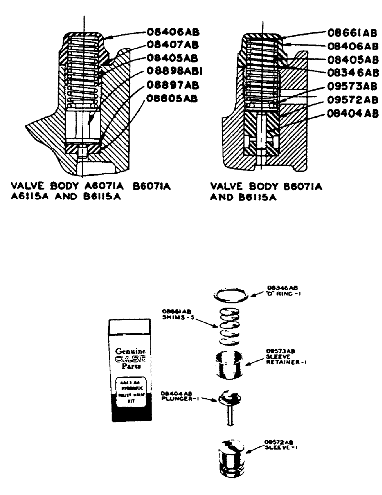 Схема запчастей Case IH DV-SERIES - (162) - HYDRAULIC SINGLE AND DUAL CONTROL UNIT, 4443AA HYDRAULIC RELIEF VALVE KIT (08) - HYDRAULICS