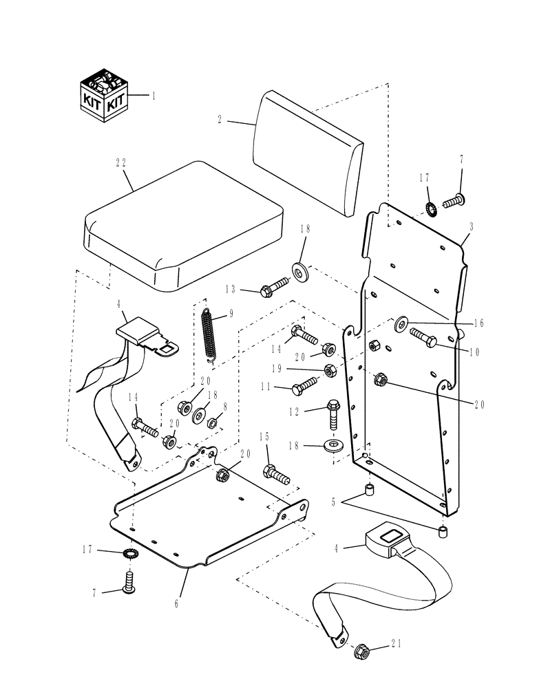 Схема запчастей Case IH WDX1002S - (18.20) - INSTRUCTORS SEAT KIT Attachments