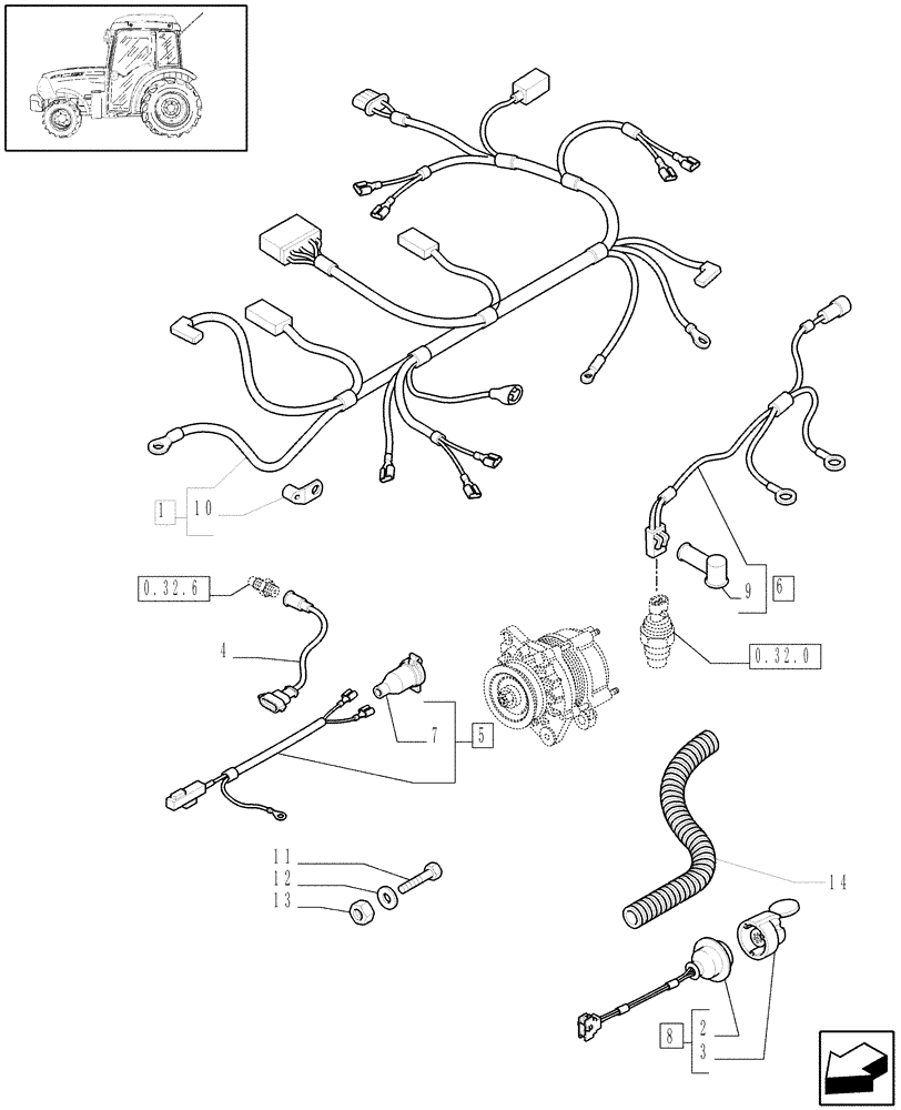 Схема запчастей Case IH JX1095N - (1.75.4/01[03]) - AUXILIARY CABLES - W/CAB (06) - ELECTRICAL SYSTEMS