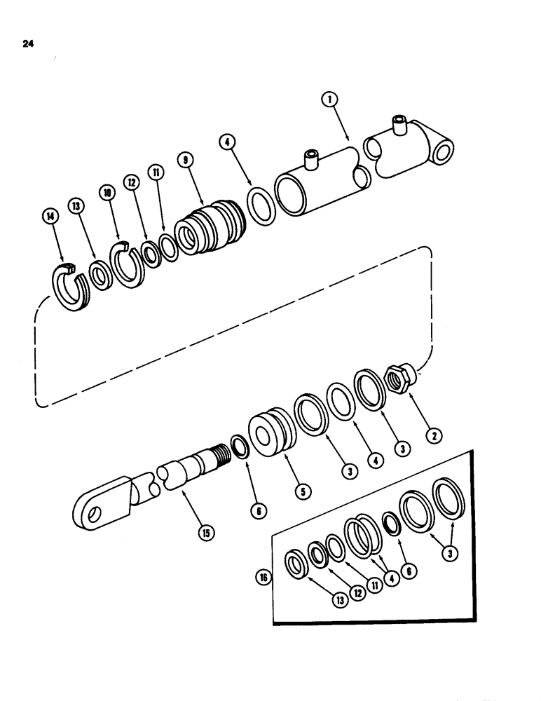 Схема запчастей Case IH 3640 - (24) - TWINE TUBE HYDRAULIC CYLINDER, 1-1/2 INCH (38 MM) BORE X 8 INCH (203MM) STROKE 