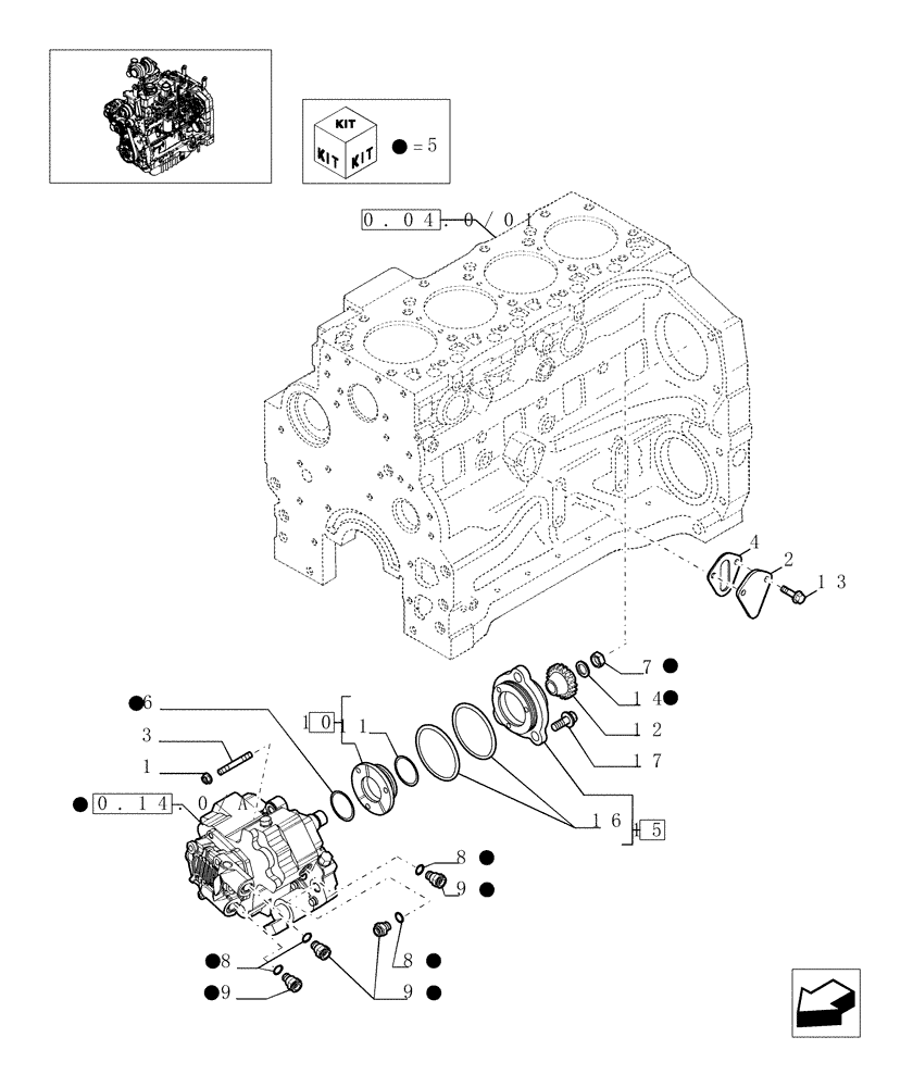 Схема запчастей Case IH MAXXUM 140 - (0.14.0/02[01]) - INJECTION PUMP (STD + VAR.330003-332115-332116) (01) - ENGINE