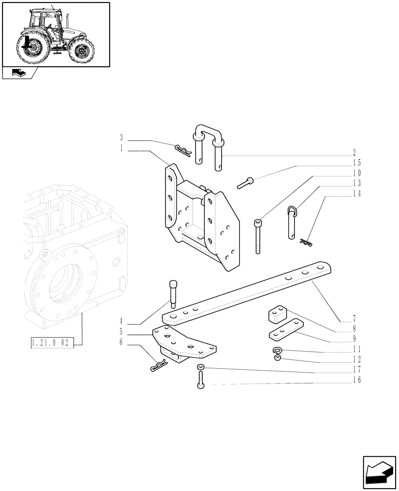 Схема запчастей Case IH FARMALL 80 - (1.89.0/02) - DRAWBAR AND SUPPORT WITH PIN (HOLE DIAMETER 33 MM) (VAR.335912) (09) - IMPLEMENT LIFT