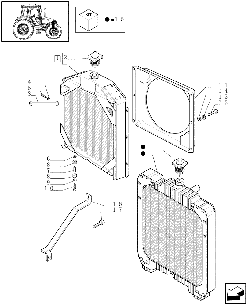 Схема запчастей Case IH JX80 - (1.17.0[02]) - RADIATOR - CAP AND BRACKET (02) - ENGINE EQUIPMENT